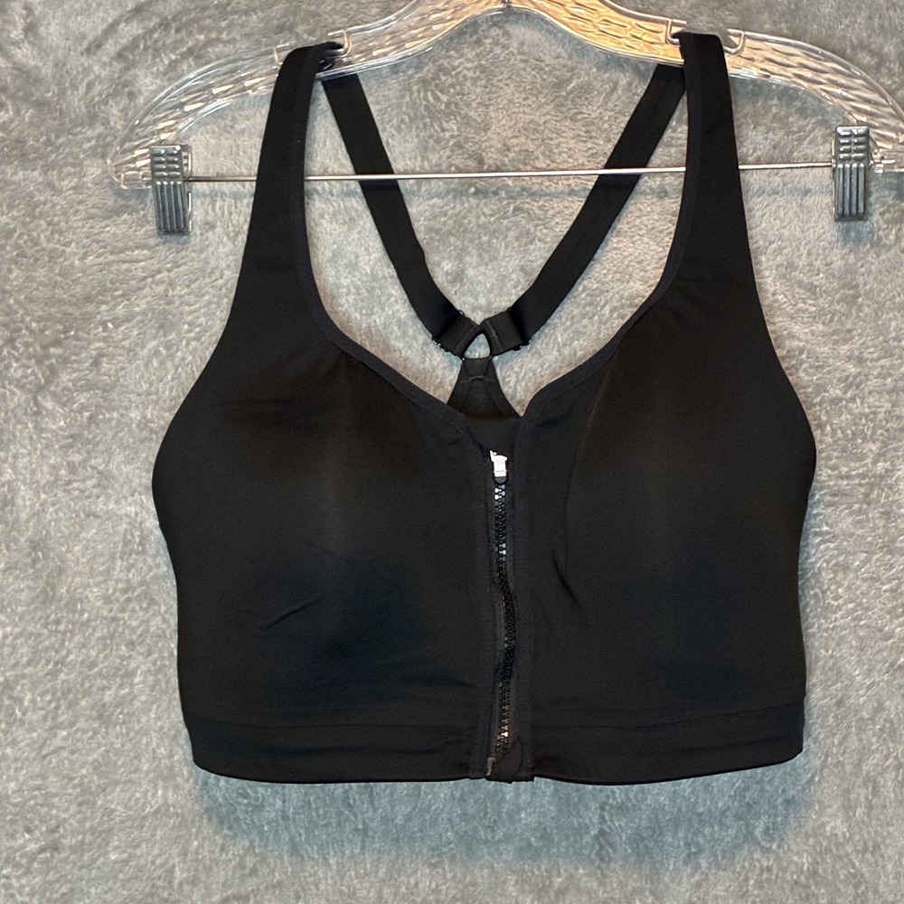 Athleta Womens Advance Zip Front Bra 36DD Cardio Running Training Workout Black